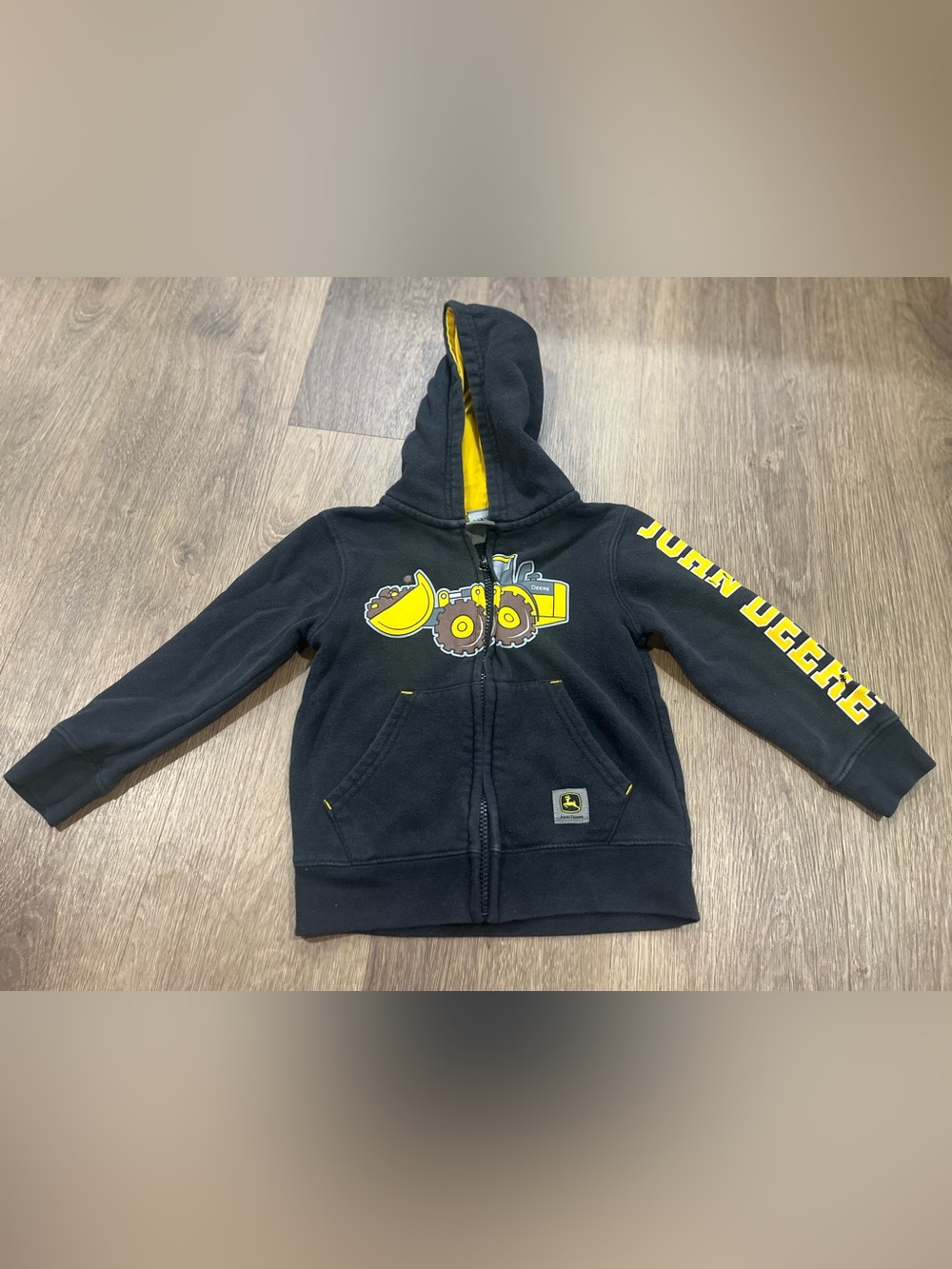 John Deere Black Hoodie with Yellow Tractor Graphic